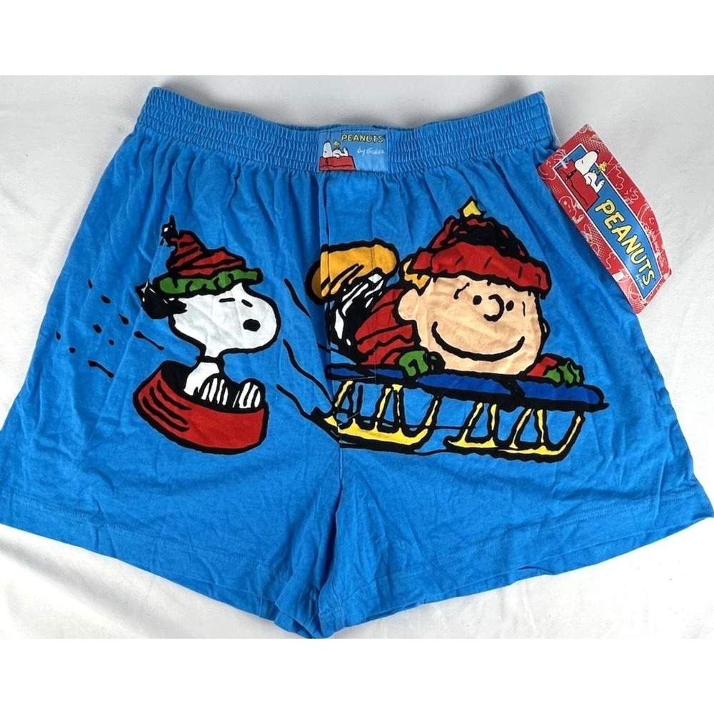 Vtg NWT Peanuts Snoopy Charlie Brown Christmas Boxer Shorts Sz L Sledding
